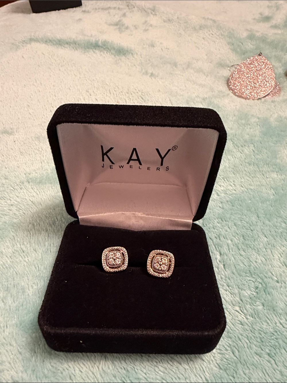 Kay Jewelers Silver Square Halo Stud Earrings